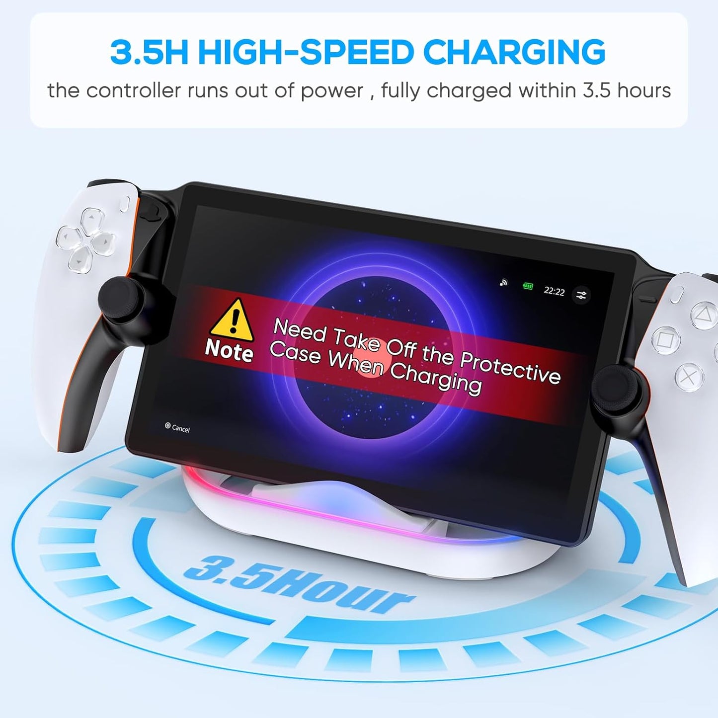 Charging Stand for PS Portal Remote Player, Portable Charge Dock Station with 14 RGB Light Modes and Type-C Cable, Charge Base Holder Accessories for Playstation 5 Portal Console (White)