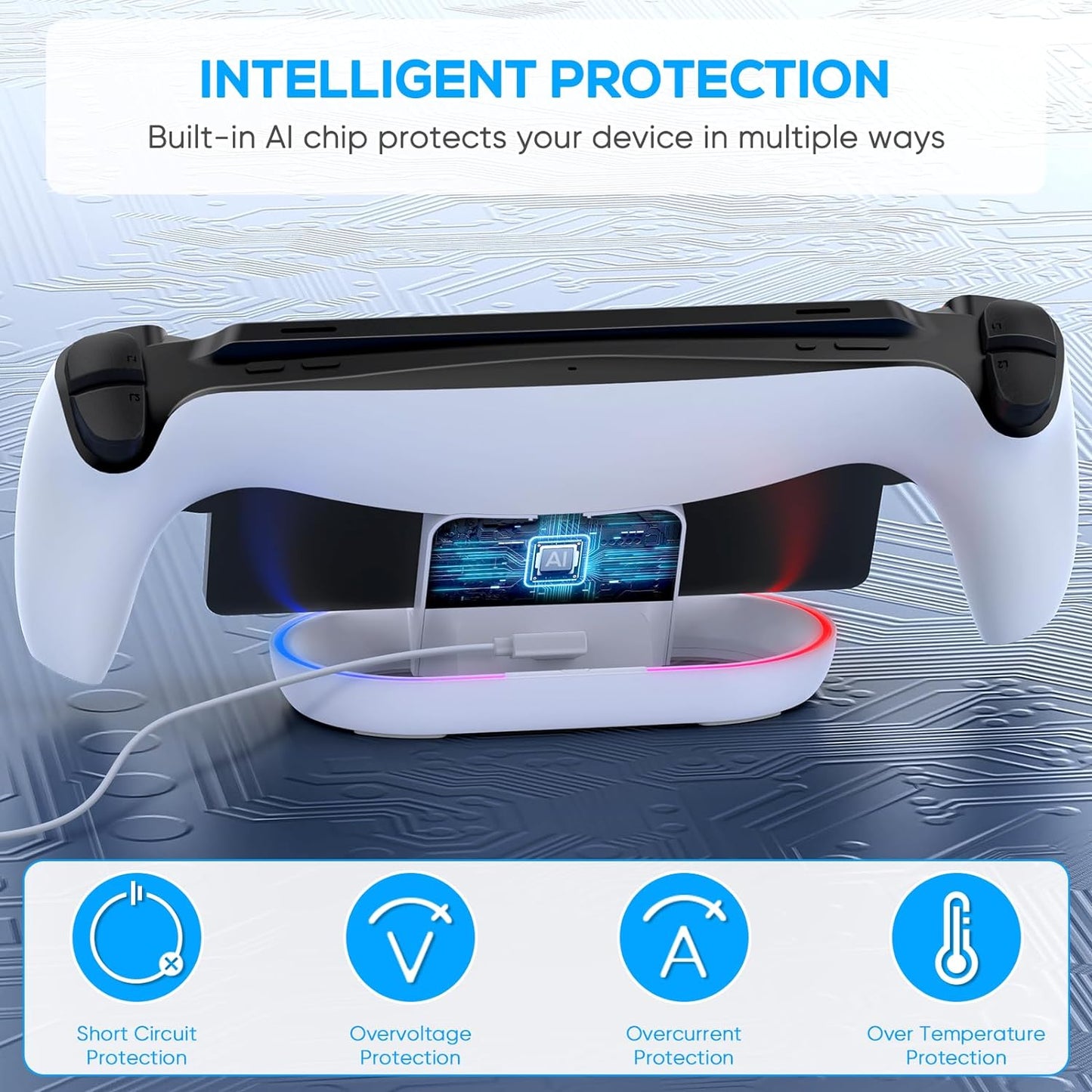 Charging Stand for PS Portal Remote Player, Portable Charge Dock Station with 14 RGB Light Modes and Type-C Cable, Charge Base Holder Accessories for Playstation 5 Portal Console (White)