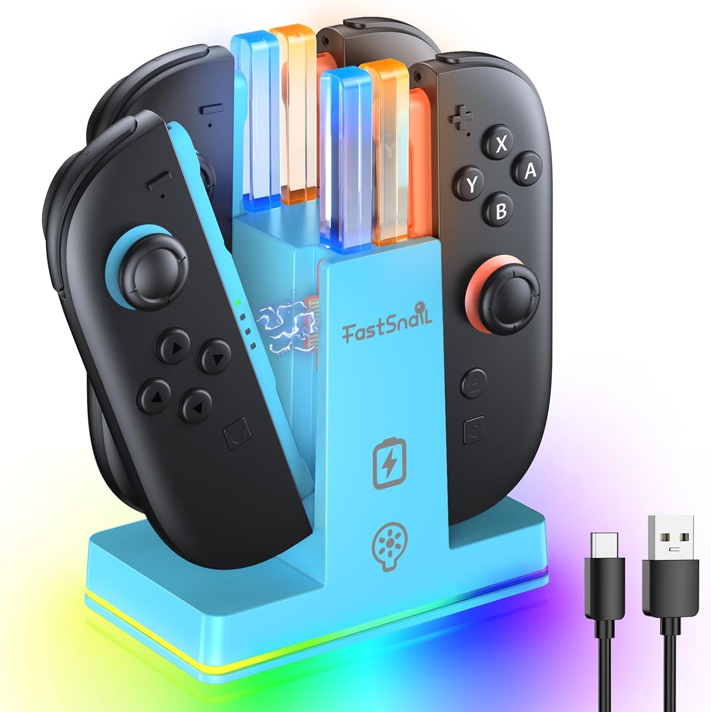 FASTSNAIL Charging Dock for Nintendo Switch 2(2025) Accessories for Nintendo Switch 2 with 9 RGB Light (Black)