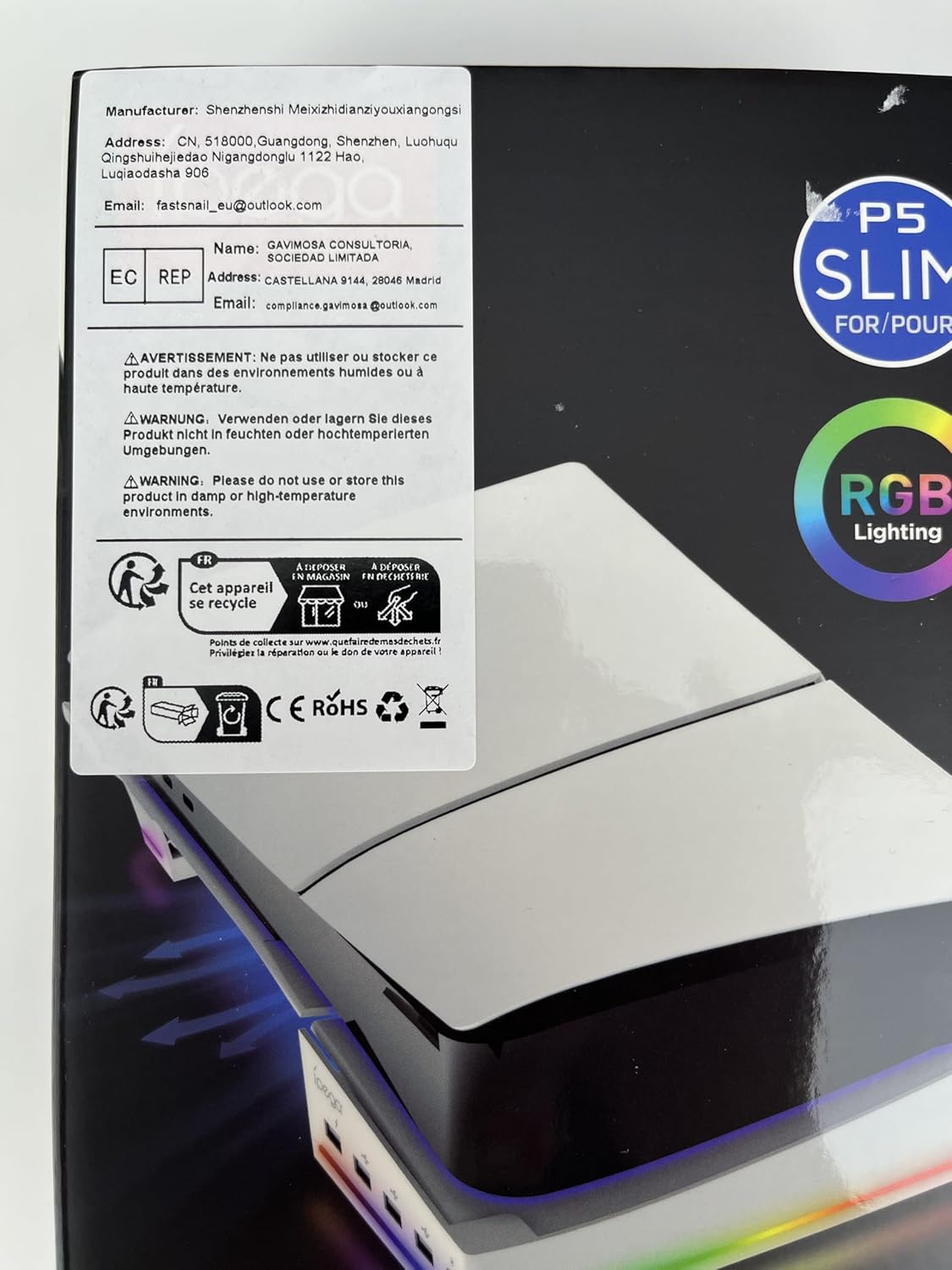 Horizontal Stand with RGB LED Light for New PS5 Slim Pro Console,Stand Holder Accessories with 14 Light Modes and 4-Port USB Ports, Non-Slip Base for Playstation 5 Slim Pro Disc&Digital Edition