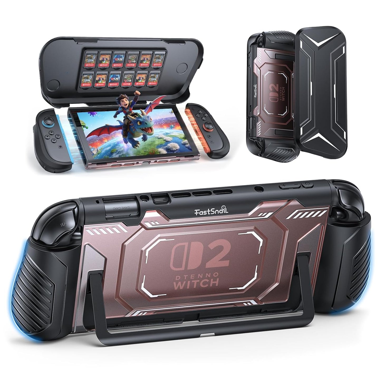 FastSnail Dockable Protective Case for Nintendo Switch 2 with Front Cover, Ergonomic Grip & 12 Game Card Slots