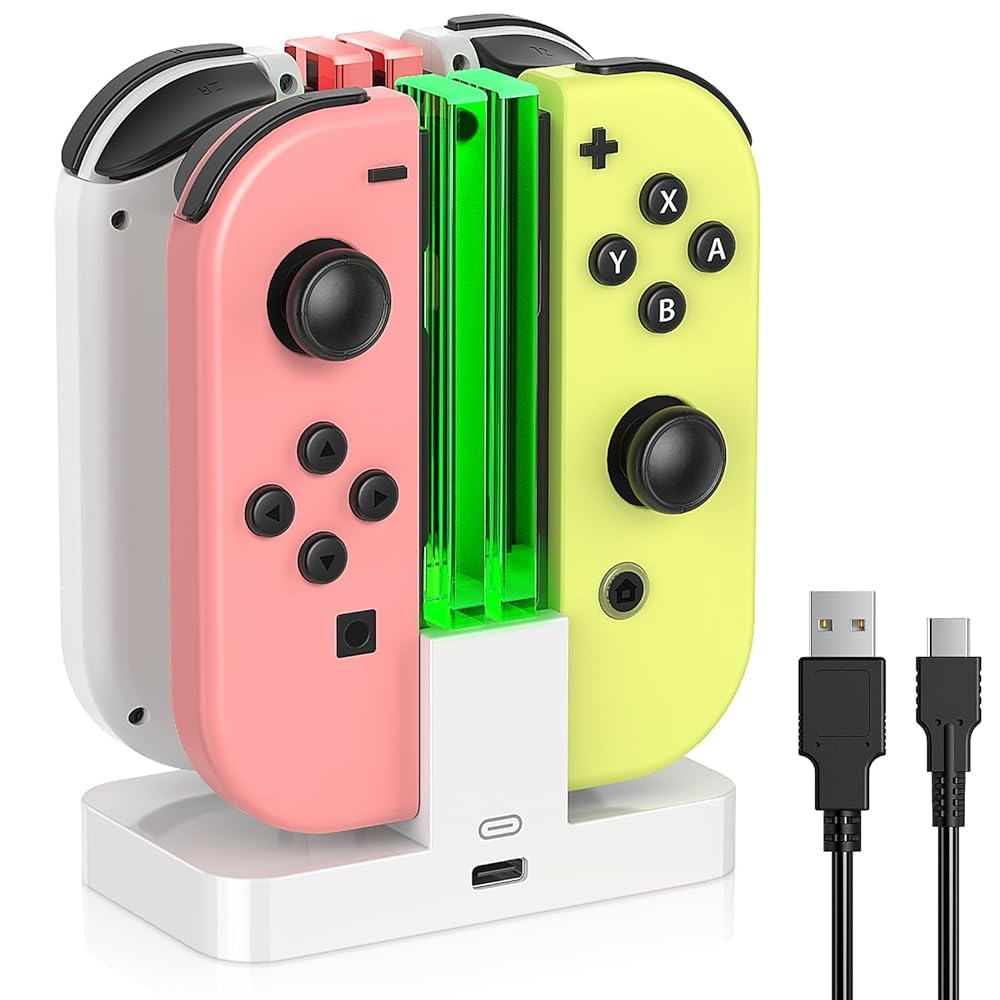 FastSnail Charging Dock Compatible with Nintendo Switch for Joy Con & OLED Model Controller with Lamppost LED Indication, Charger Stand Station with Charging Cable