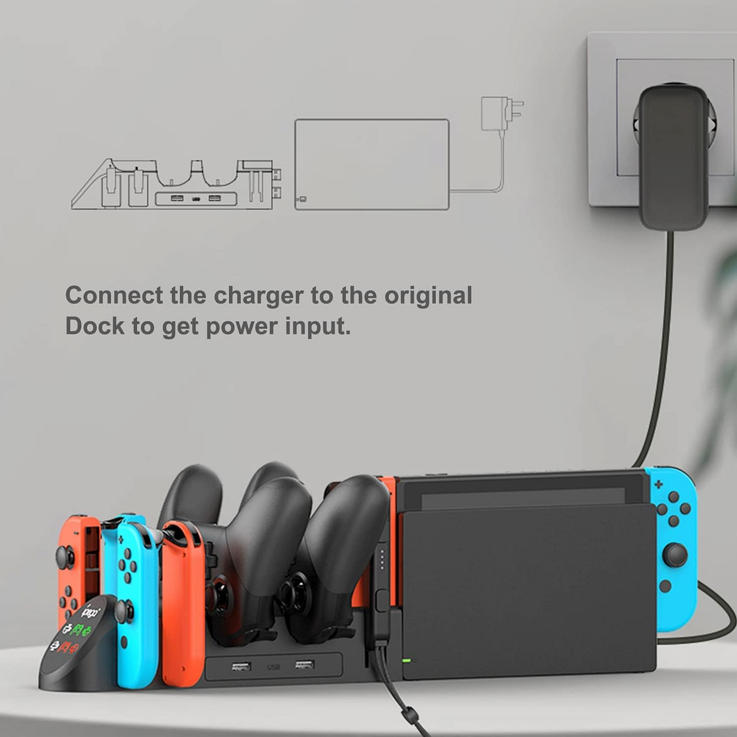 Charging Dock Compatible with Nintendo Switch Pro Controllers and for Joy Cons & OLED Model for Joycon,Multifunction Charger Stand for Switch with 2 USB 2.0 Plug and 2.0 Ports