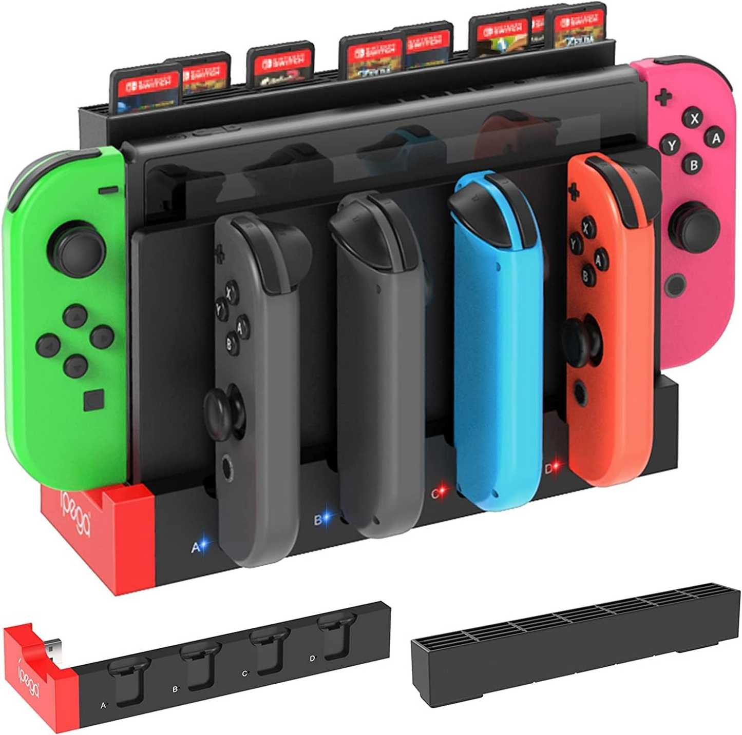 Charger Compatible with Nintendo Switch for Joy con, Charging Dock Stand Station Base and Game Card Storage Holder with 28 Game Card Slots Compatible with Nintendo Switch