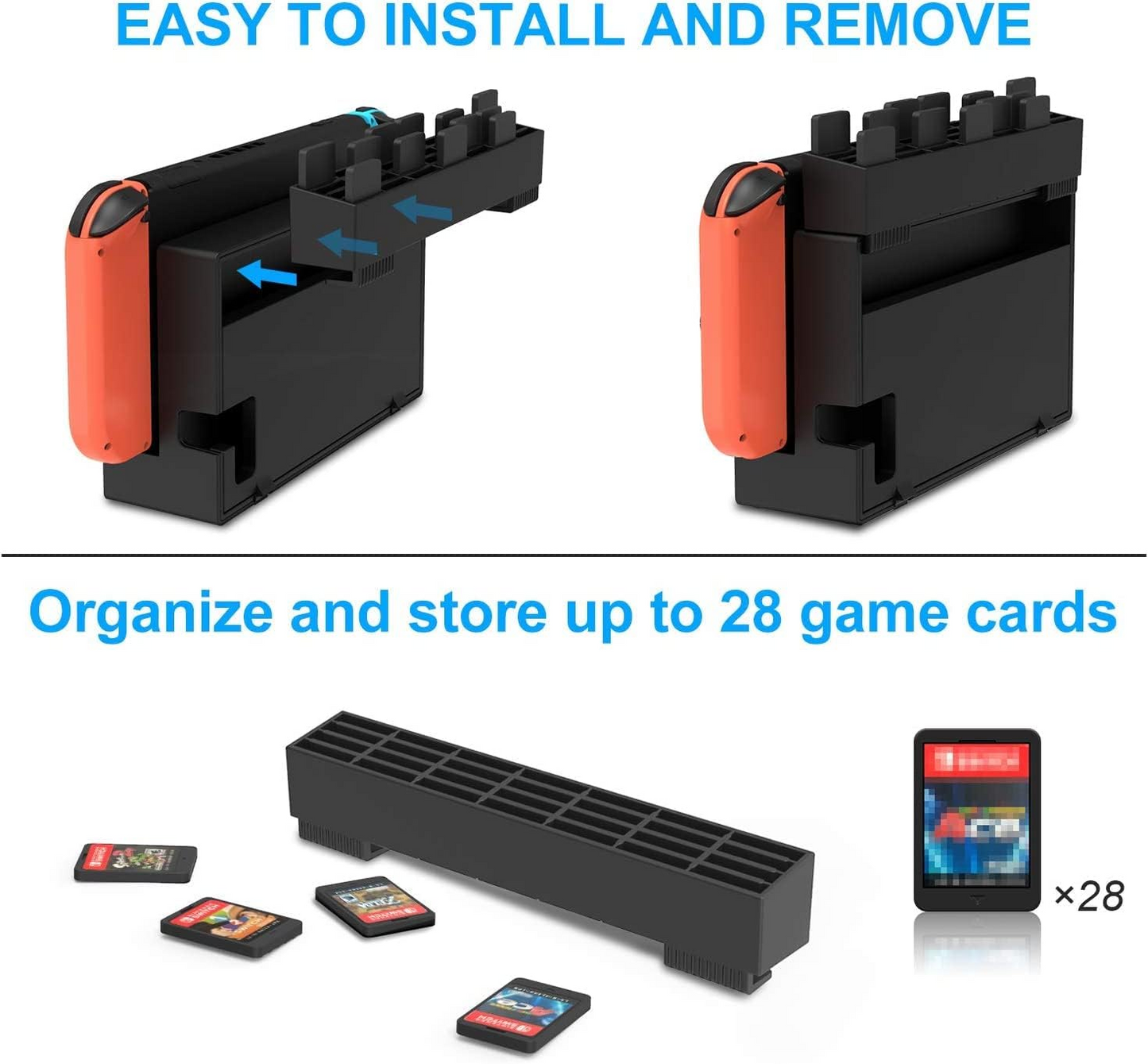 Charger Compatible with Nintendo Switch for Joy con, Charging Dock Stand Station Base and Game Card Storage Holder with 28 Game Card Slots Compatible with Nintendo Switch