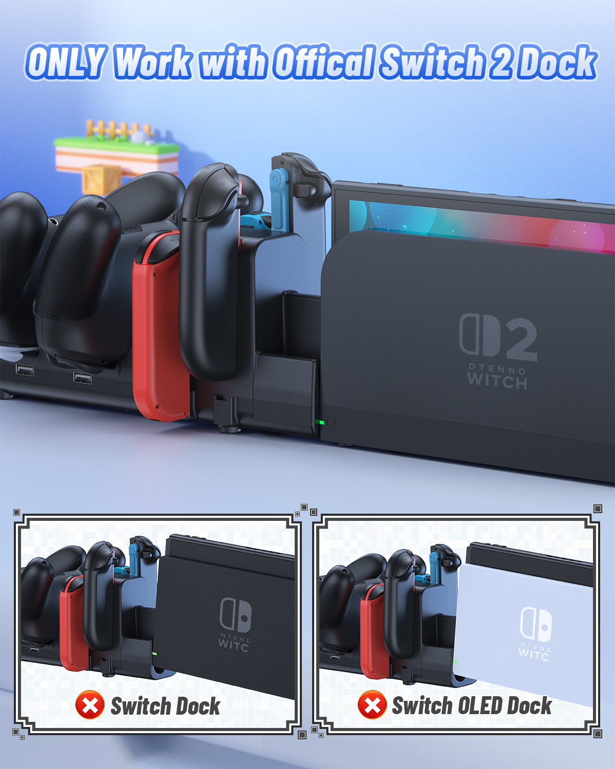 [Switch 1/2 Compatible]  FASTSNAIL Controller Charging Dock for Nintendo Switch 2/1, 10 in 1 Fast Controller Charger Station Stand for Pro Controller 2/1 with 11 RGB Modes, LED Indicator