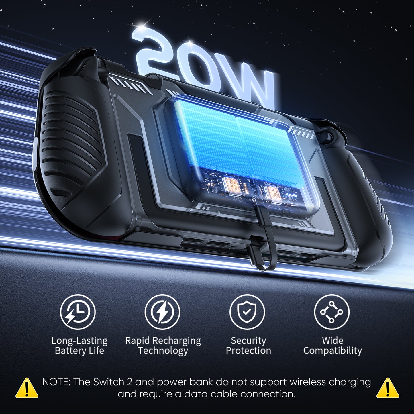 FASTSNAIL Switch 2 Protective Cover with 10,000mAh PD 20W Fast Charging Power Bank