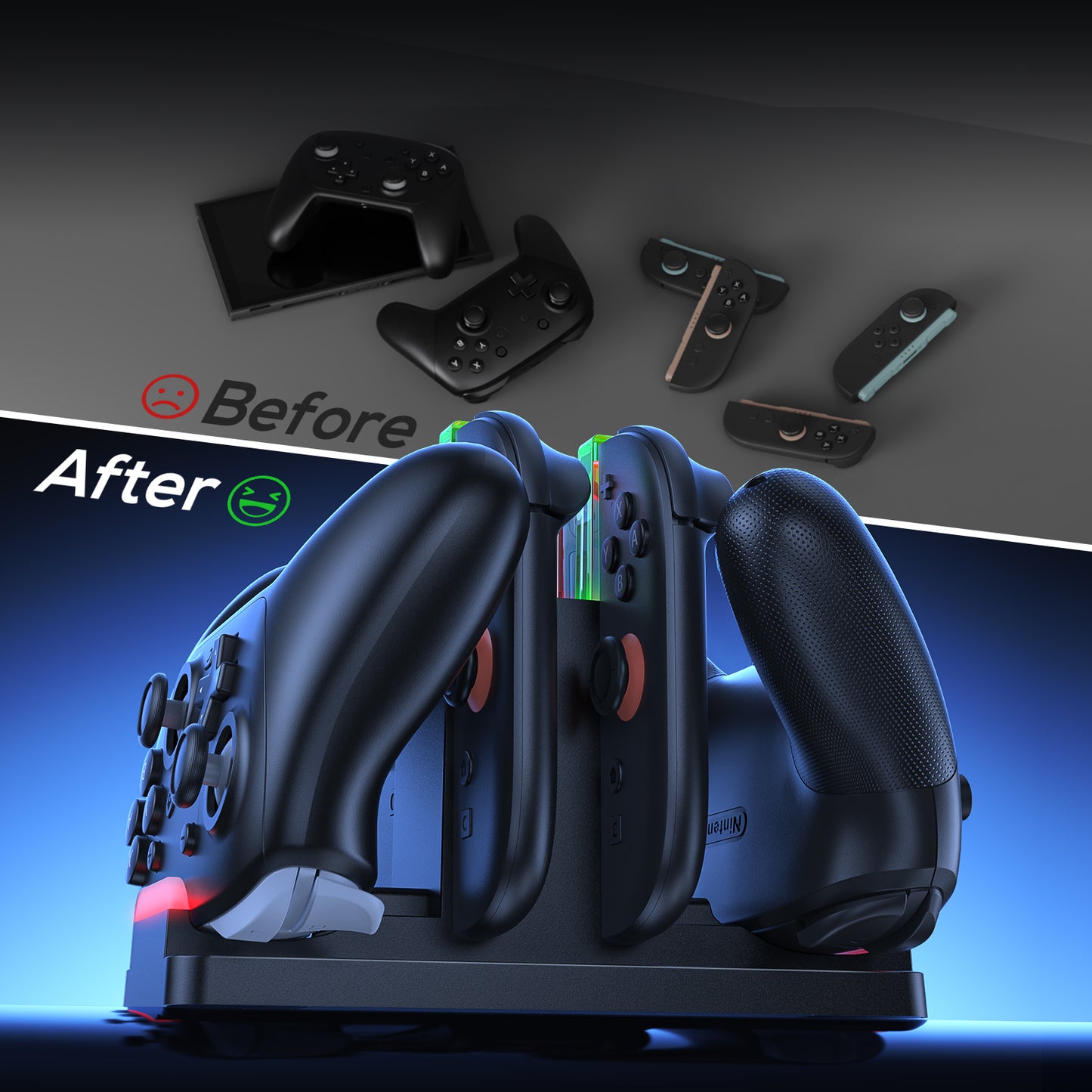 FASTSNAIL Charging Dock Compatible with Switch 2 for Joycon 2 and Switch 1/2 Pro Controller