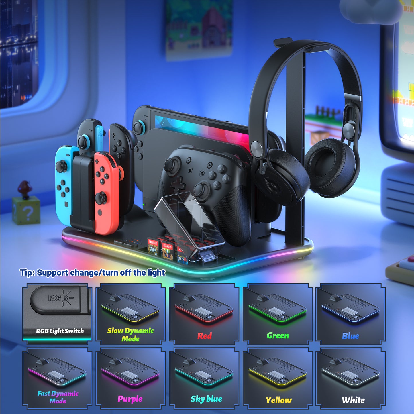 [Switch 2/1 Compatible] FASTSNAIL Charging Dock & Orgainzer Station & Cooling Fan for Nintendo Switch 2/1/OLED