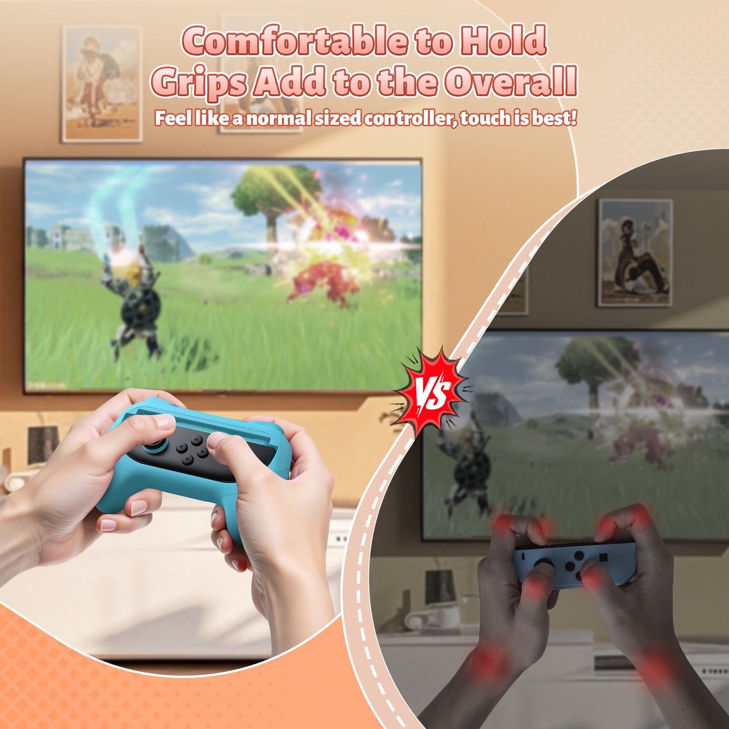 [Switch 1/2 Compatible] FASTSNAIL Handle Grips for Nintendo Switch Joy-Con 2(2025) /1/OLED, Accessories for NS2/1 (Blue,Orange)