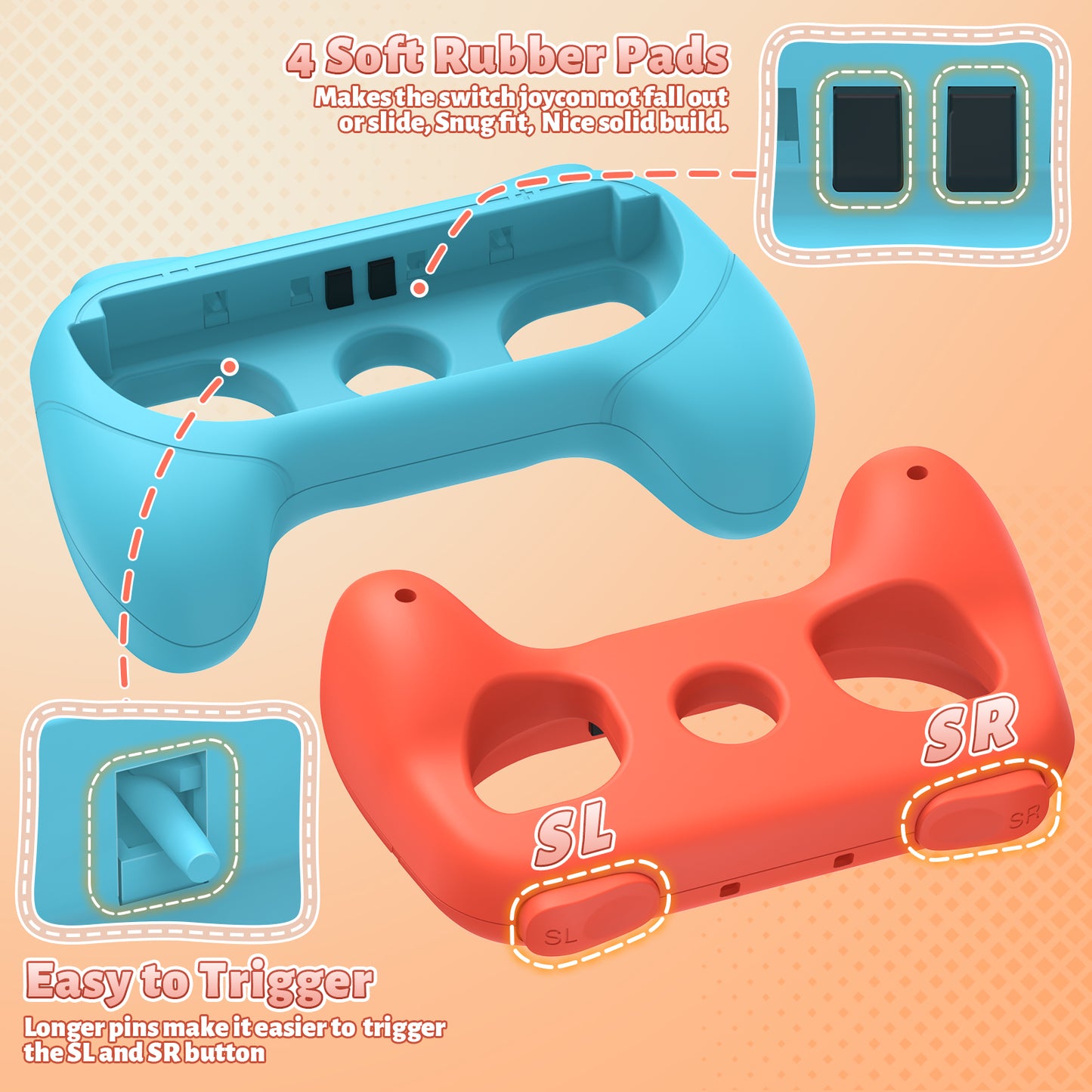 [Switch 1/2 Compatible] FASTSNAIL Handle Grips for Nintendo Switch Joy-Con 2(2025) /1/OLED, Accessories for NS2/1 (Blue,Orange)
