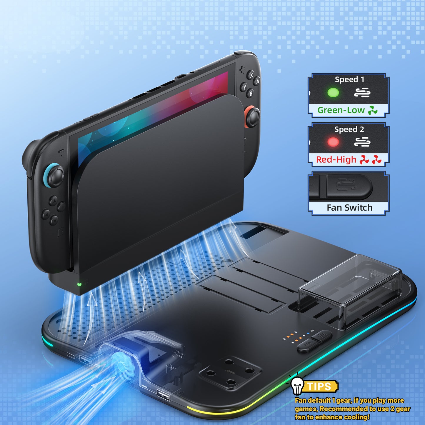 [Switch 2/1 Compatible] FASTSNAIL Charging Dock & Orgainzer Station & Cooling Fan for Nintendo Switch 2/1/OLED