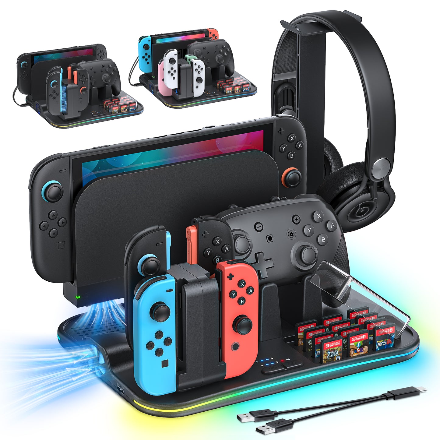 [Switch 2/1 Compatible] FASTSNAIL Charging Dock & Orgainzer Station & Cooling Fan for Nintendo Switch 2/1/OLED