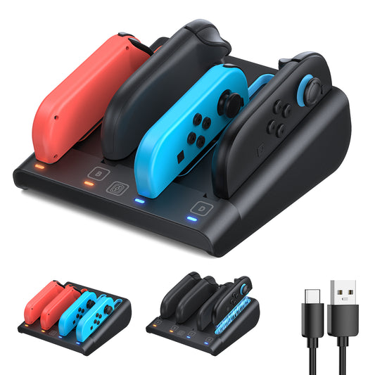 [Switch 1/2 Compatible] FASTSNAIL 8-in-1 Charging Dock for Nintendo Switch Joycon, (2/1/OLED) Accessories for NS Joycon (Black)