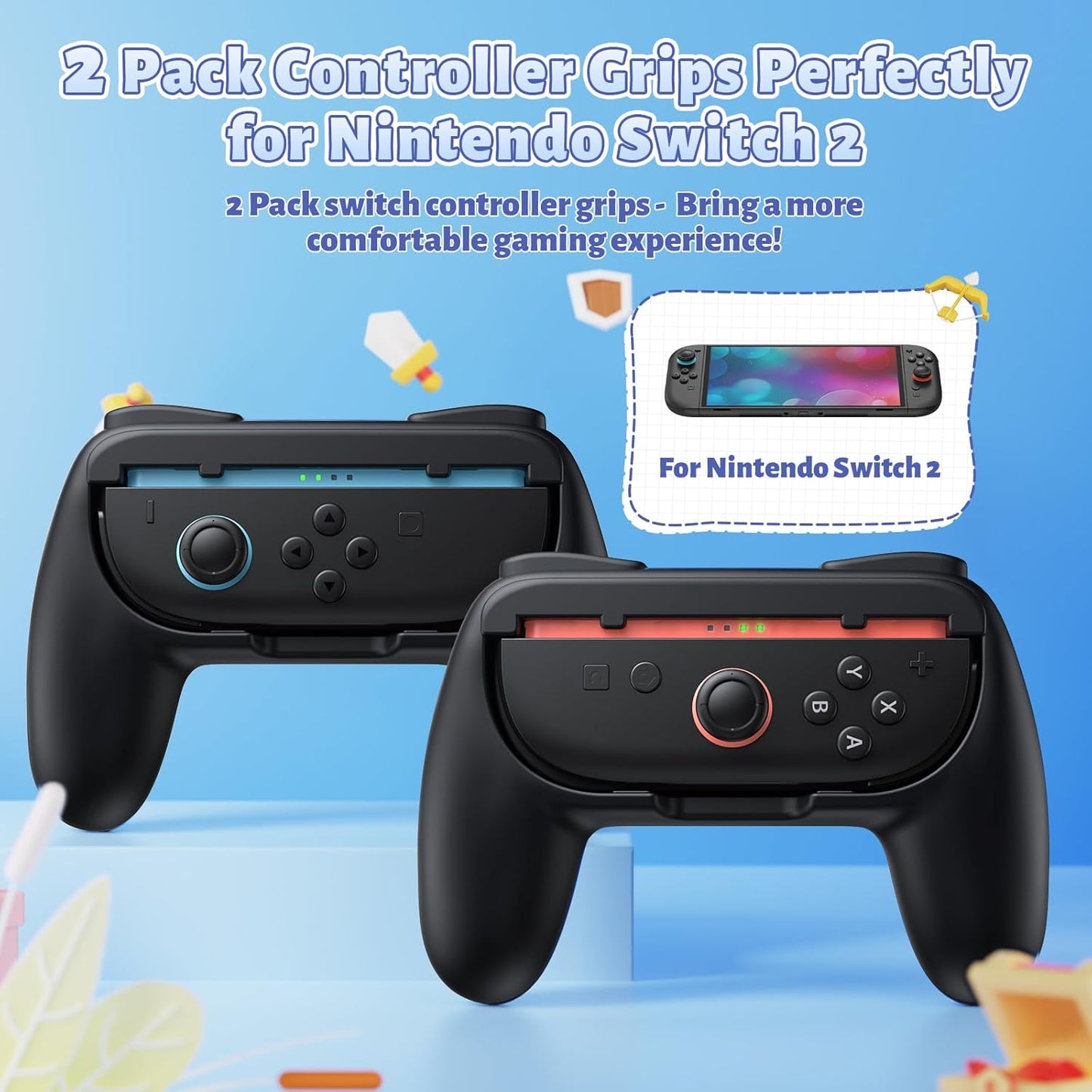 FASTSNAIL Grips for Nintendo Switch 2 (2025) for Joy-Con 2, Wear-Resistant & Anti-Slip Switch2 Controllers Grips Handle Kit