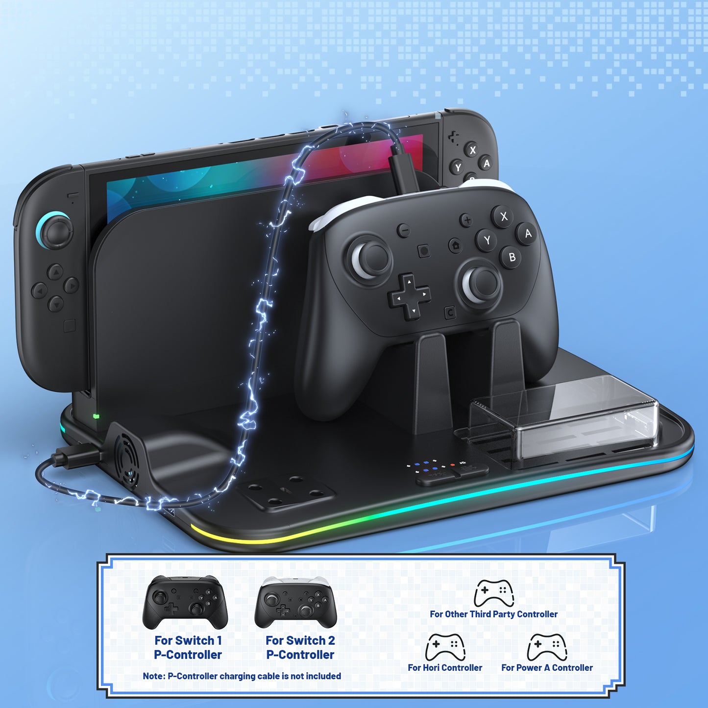 [Switch 2/1 Compatible] FASTSNAIL Charging Dock & Orgainzer Station & Cooling Fan for Nintendo Switch 2/1/OLED