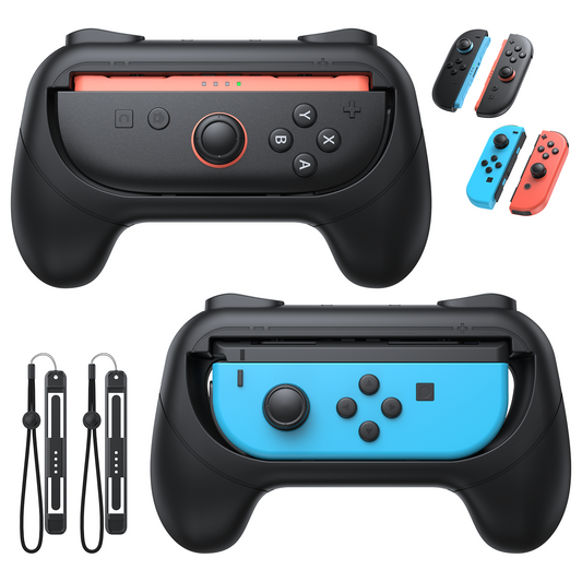 [Switch 1/2 Compatible] FASTSNAIL Handle Grips for Nintendo Switch Joy-Con 2(2025) /1/OLED, Accessories for NS2/1 (Black,Black)