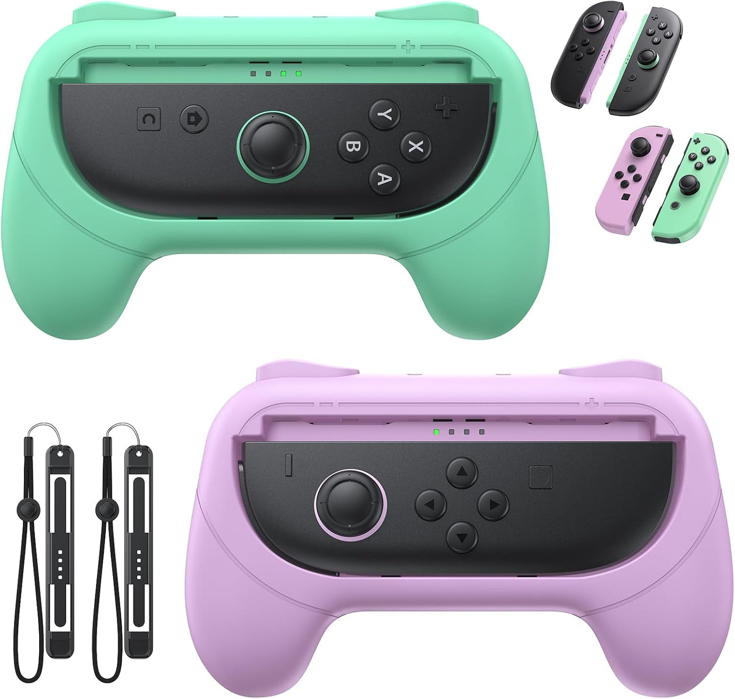 [Switch 1/2 Compatible] FASTSNAIL Handle Grips for Nintendo Switch Joy-Con 2(2025) /1/OLED, Accessories for NS2/1 (Light Purple, Light Green)