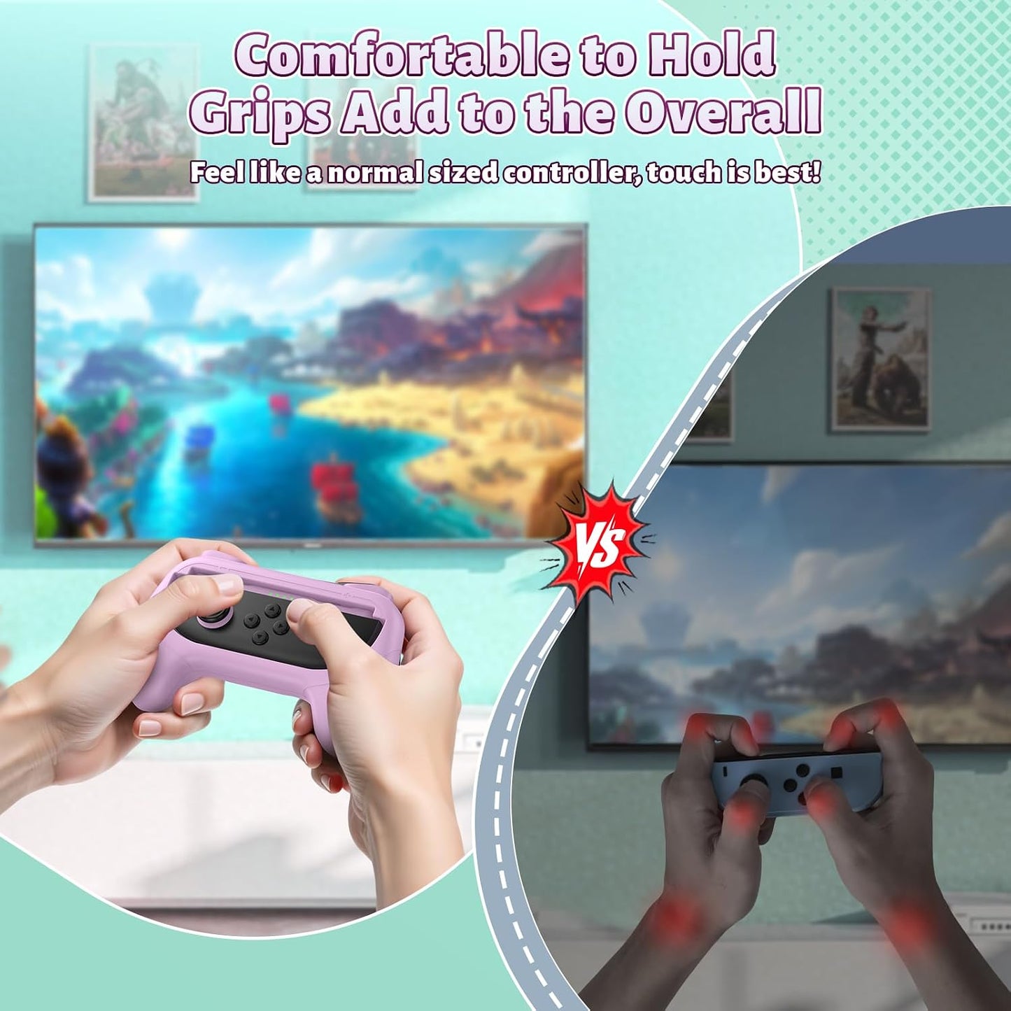 [Switch 1/2 Compatible] FASTSNAIL Handle Grips for Nintendo Switch Joy-Con 2(2025) /1/OLED, Accessories for NS2/1 (Light Purple, Light Green)