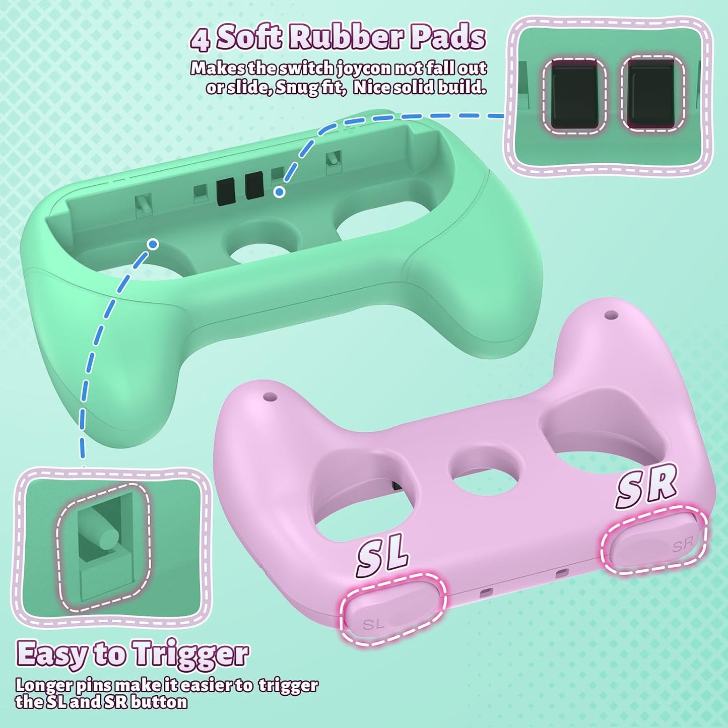[Switch 1/2 Compatible] FASTSNAIL Handle Grips for Nintendo Switch Joy-Con 2(2025) /1/OLED, Accessories for NS2/1 (Light Purple, Light Green)