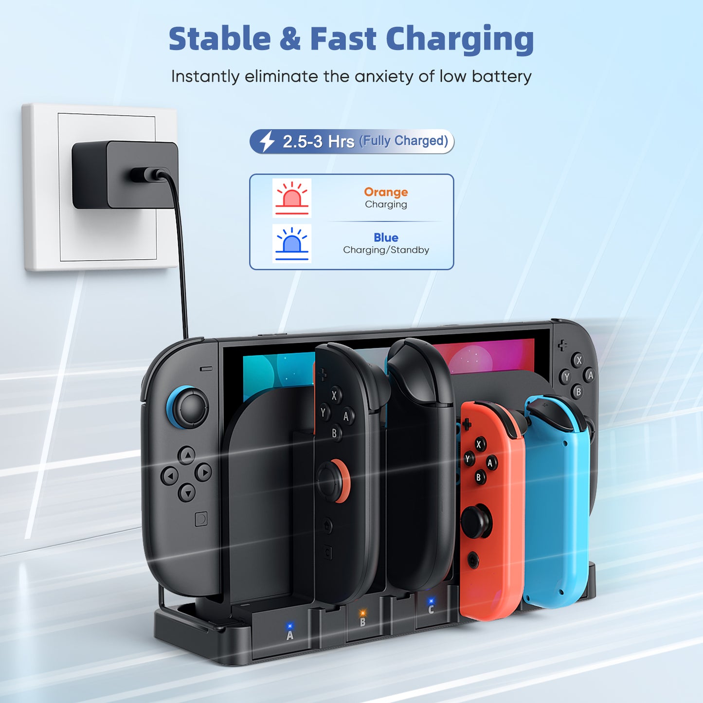 [Switch 1/2 Compatible] FASTSNAIL 9-in-1 Controller Charger for Nintendo Switch 2 2025 & Original & OLED Controller, Fast Charging Dock for Switch 2 Joycon Accessories