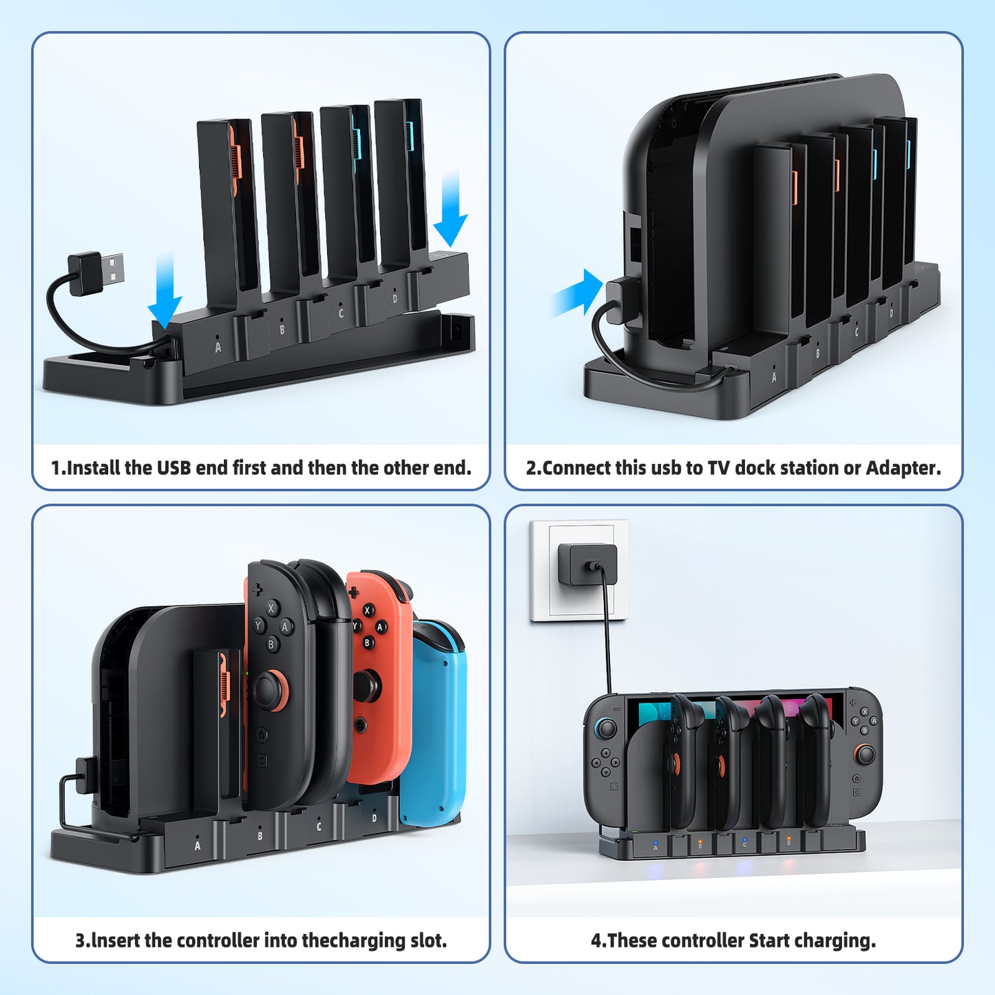 [Switch 1/2 Compatible] FASTSNAIL 9-in-1 Controller Charger for Nintendo Switch 2 2025 & Original & OLED Controller, Fast Charging Dock for Switch 2 Joycon Accessories