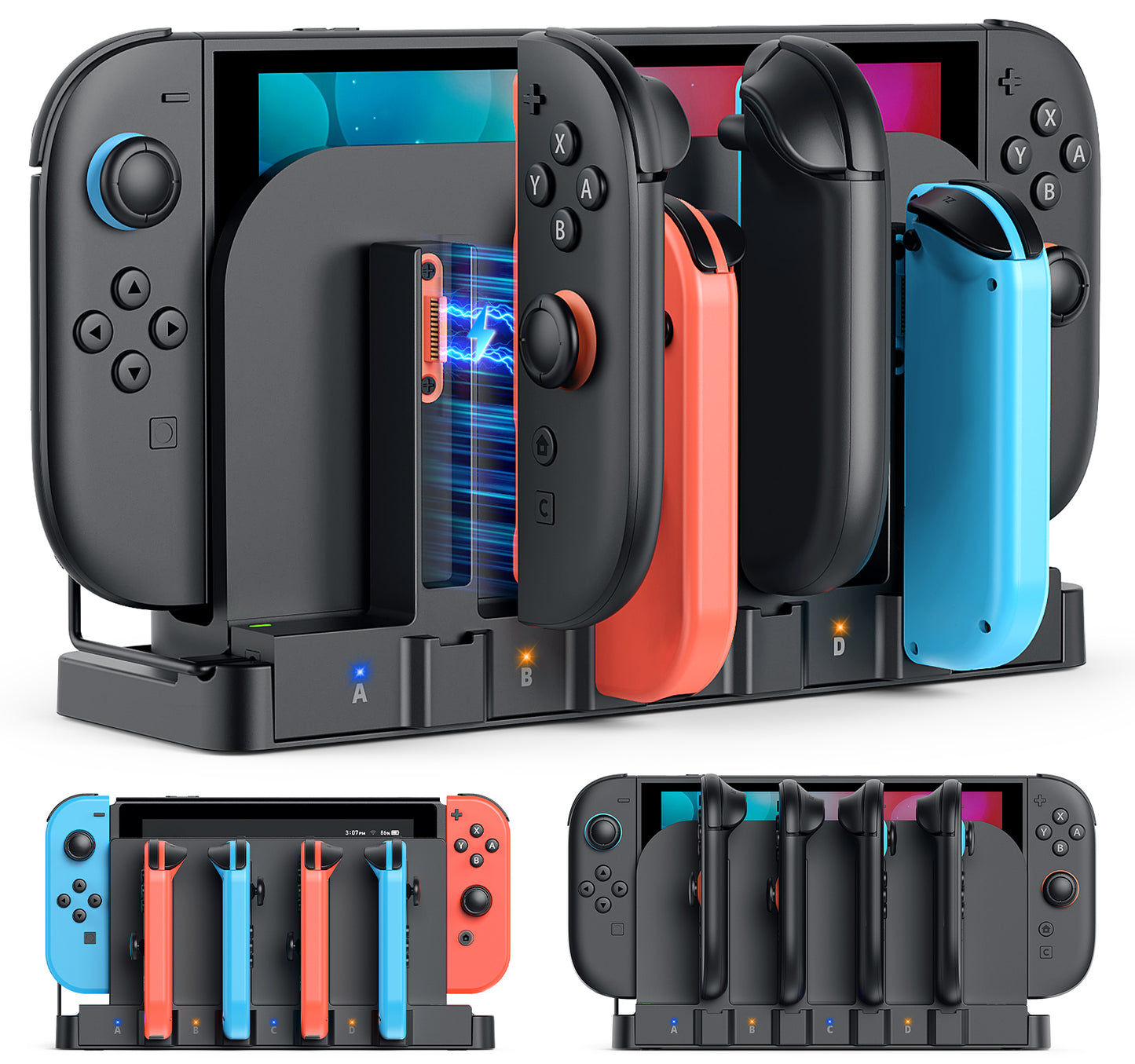 [Switch 1/2 Compatible] FASTSNAIL 9-in-1 Controller Charger for Nintendo Switch 2 2025 & Original & OLED Controller, Fast Charging Dock for Switch 2 Joycon Accessories