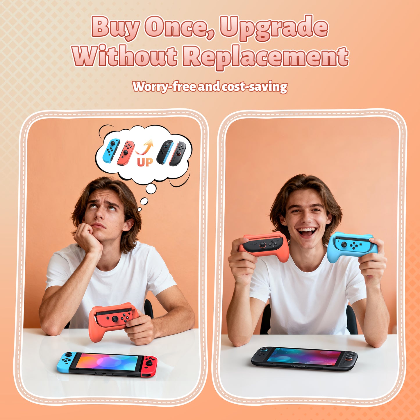 [Switch 1/2 Compatible] FASTSNAIL Handle Grips for Nintendo Switch Joy-Con 2(2025) /1/OLED, Accessories for NS2/1 (Blue,Orange)