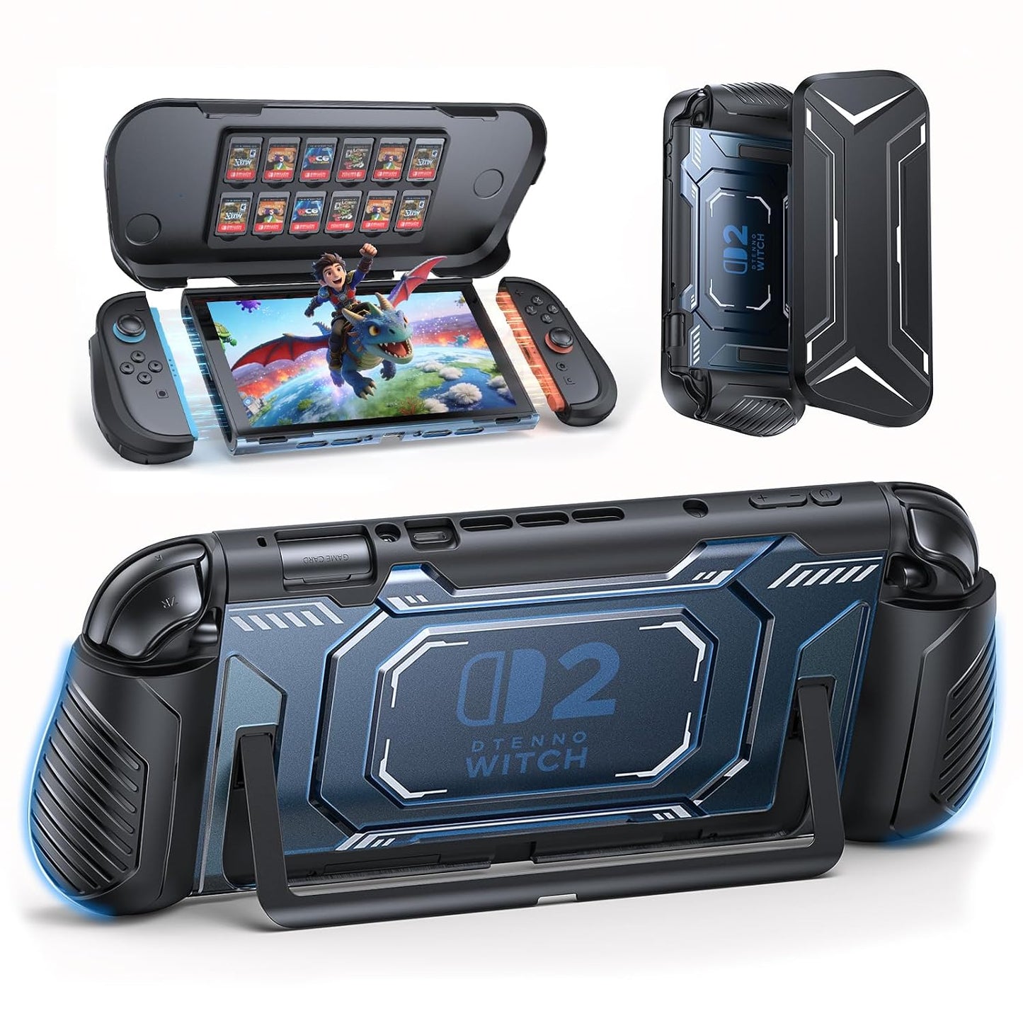 FastSnail Dockable Protective Case for Nintendo Switch 2 with Front Cover, Ergonomic Grip & 12 Game Card Slots