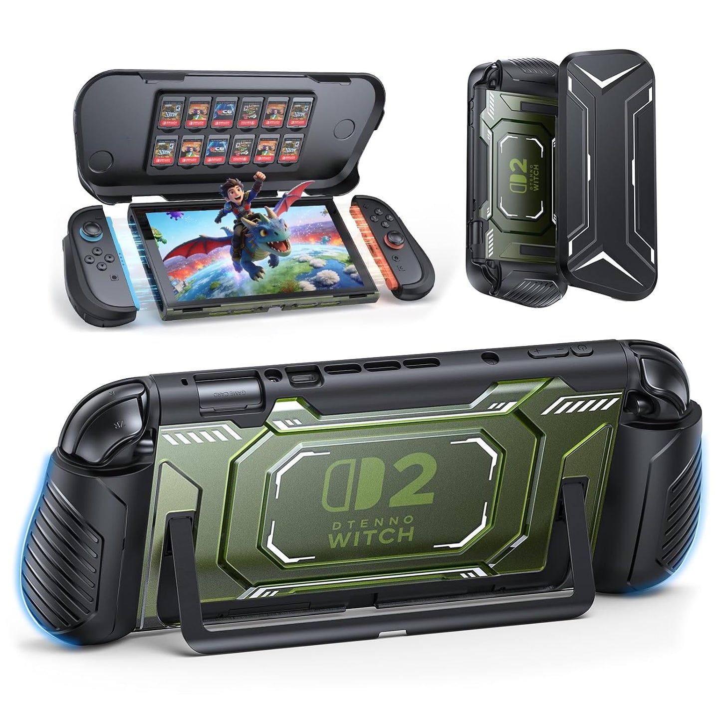 FastSnail Dockable Protective Case for Nintendo Switch 2 with Front Cover, Ergonomic Grip & 12 Game Card Slots