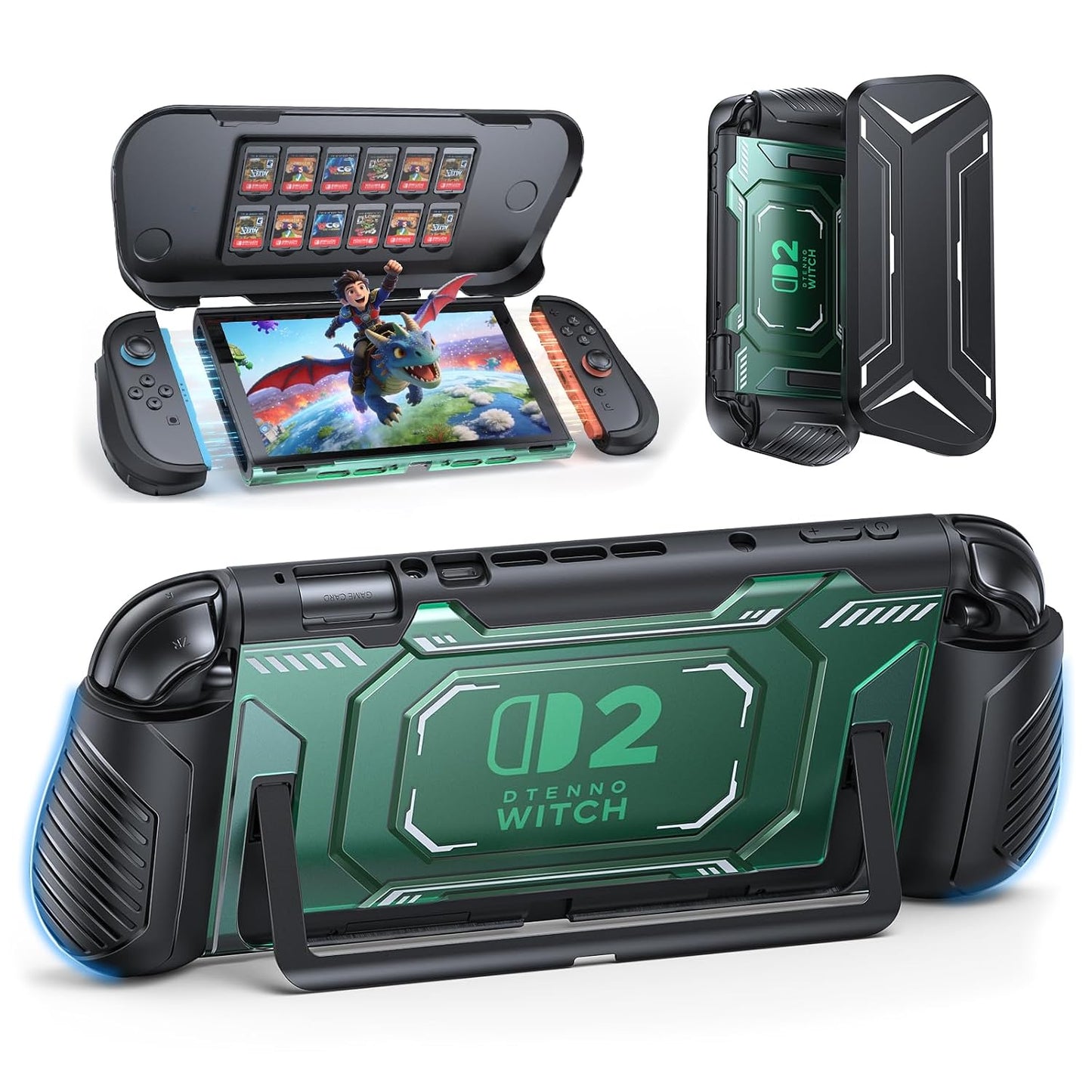 FastSnail Dockable Protective Case for Nintendo Switch 2 with Front Cover, Ergonomic Grip & 12 Game Card Slots