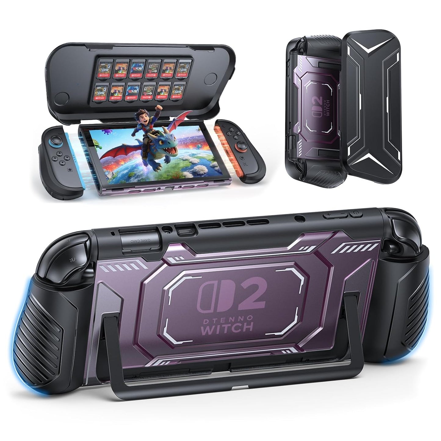 FastSnail Dockable Protective Case for Nintendo Switch 2 with Front Cover, Ergonomic Grip & 12 Game Card Slots
