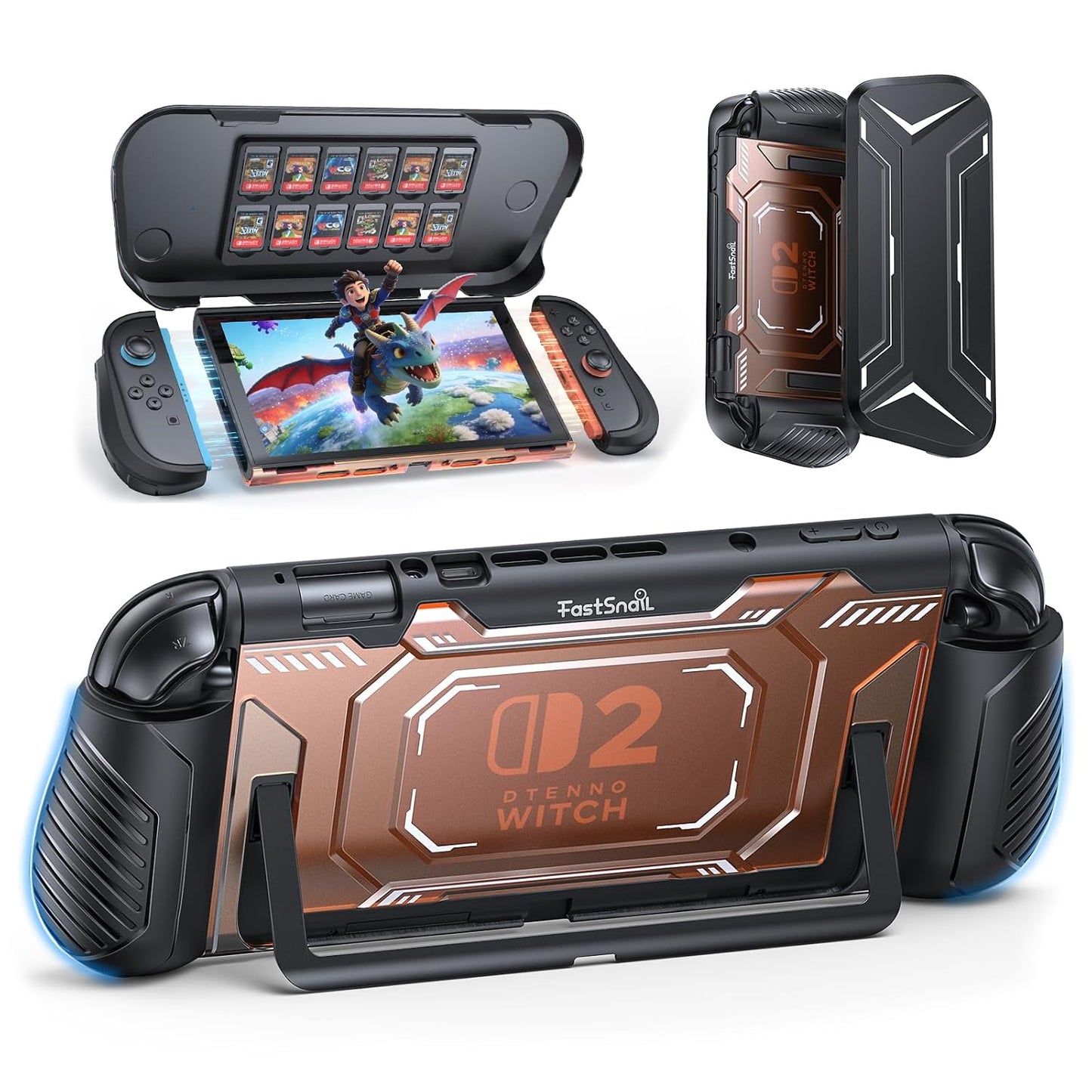 FastSnail Dockable Protective Case for Nintendo Switch 2 with Front Cover, Ergonomic Grip & 12 Game Card Slots