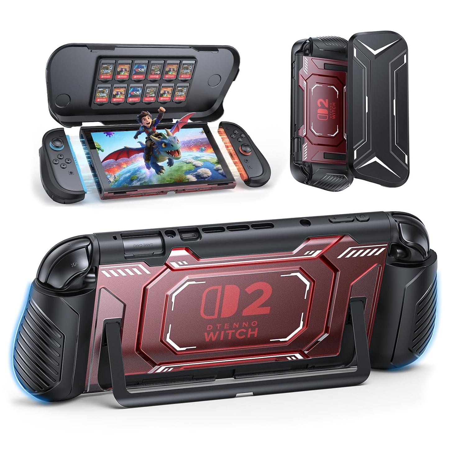 FastSnail Dockable Protective Case for Nintendo Switch 2 with Front Cover, Ergonomic Grip & 12 Game Card Slots