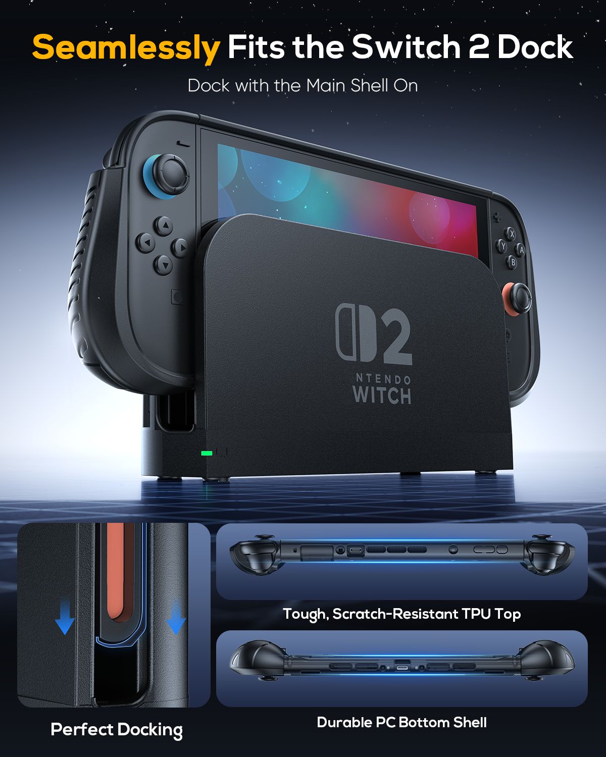 FastSnail Nintendo Switch 2 grip case with a dock-compatible design