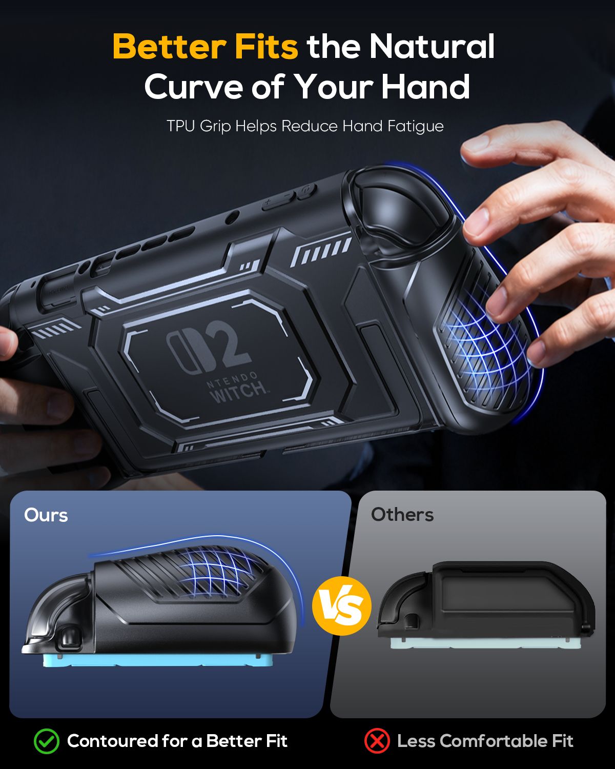 FastSnail Nintendo Switch 2 grip case with ergonomic TPU grip design