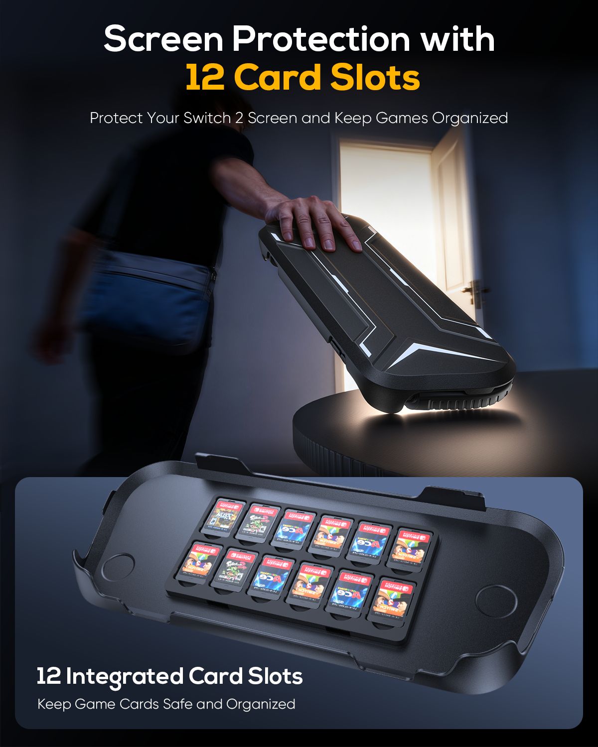 FastSnail Nintendo Switch 2 grip case with built-in card slots for organized game storage