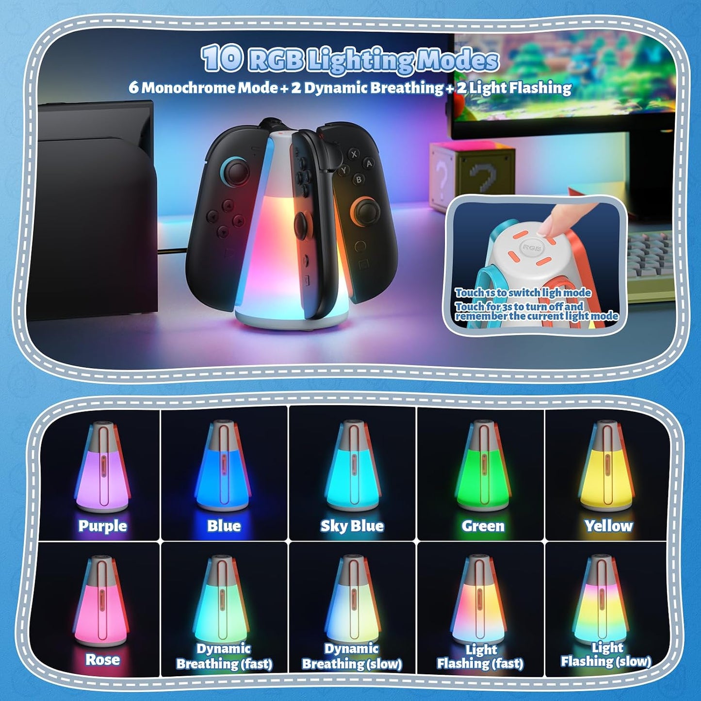 FASTSNAIL Switch 2 Controller Charger for Nintendo Switch 2 for JoyCon 2 | 4 in 1 Fast Switch 2 Joypad Charging Dock, Dual-Direction Magnetic Charger Station, 10 RGB & Night Light, for Joycon 2 Stand